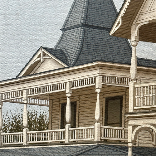 Contemporary Framed Victorian House Painting by Sue Wall