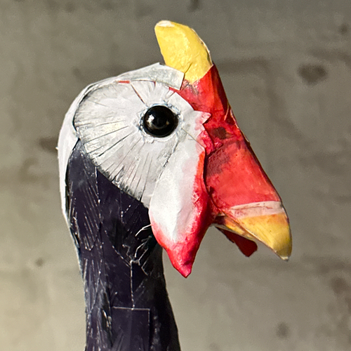 Papier-Mâché Guinea Fowl with Chick #38A