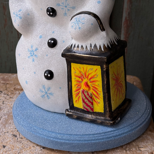 XL Papier-Mâché Snowman with Lantern
