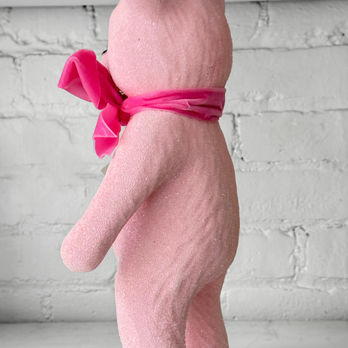 Papier-Mâché Pink Beaded Bear with Bow
