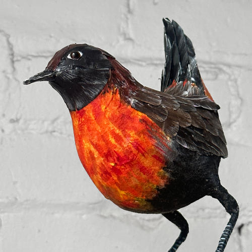 Papier-Mâché Rufous-Breasted Thrush Bird #48
