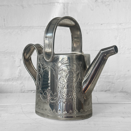 Antique Engraved Silver-Plated Watering Can Teapot