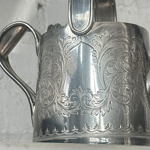 Antique Engraved Silver-Plated Watering Can Teapot