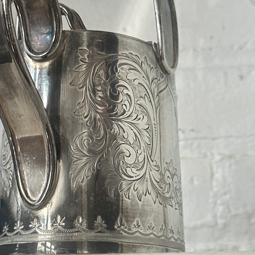 Antique Engraved Silver-Plated Watering Can Teapot