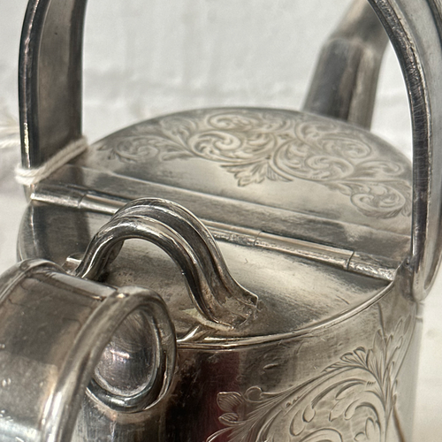 Antique Engraved Silver-Plated Watering Can Teapot
