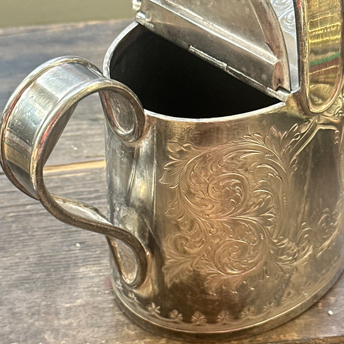 Antique Engraved Silver-Plated Watering Can Teapot