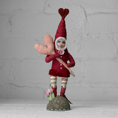 Spun Cotton Valentine's Day Elf With Heart Figure #1