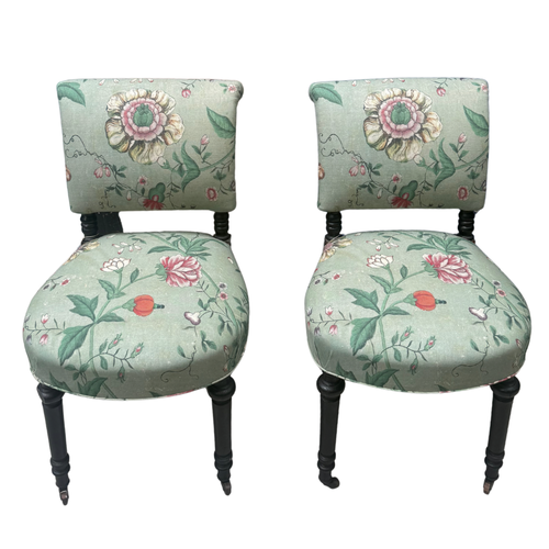 Pair of Antique Leaf Chairs in John Derian x Pierre Frey Fabric
