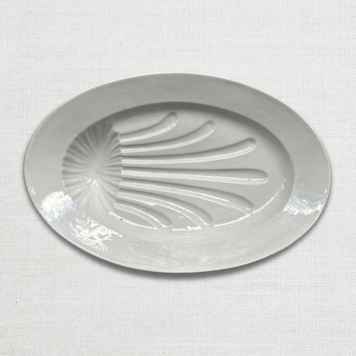 19th-century French Oval Ironstone Meat Platter with Draining Ridges