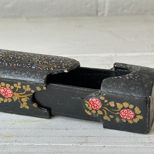 19th-century Persian Lacquered Qalamdan Pen Box with Horse Motif