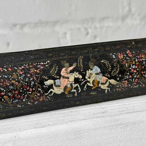 19th-century Persian Lacquered Qalamdan Pen Box with Horse Motif