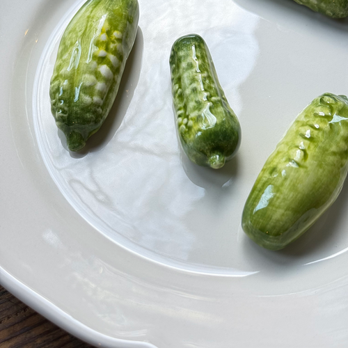 Trompe L'oeil Cornichons Plate with Waved Rim