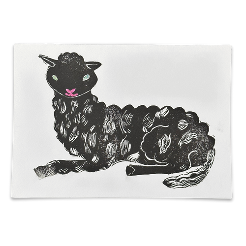 Block Printed Lamb Folded Card