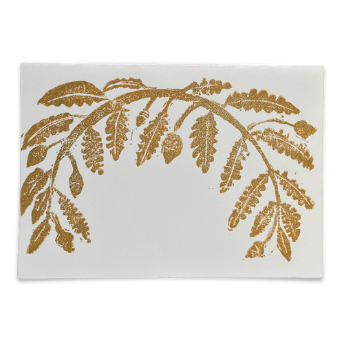 Block Printed Gold Leaves Folded Card