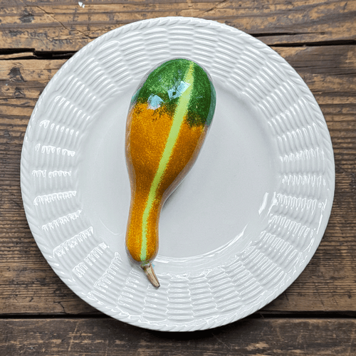 Trompe L'oeil Gourd Plate with Basket-Weave Rim