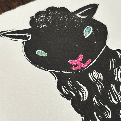 Block Printed Lamb Folded Card