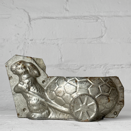 Antique Chocolate Rabbit with Egg Wagon Tin Mold (#26)