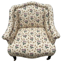 Custom Bog Chair in Décors Barbares Le Groseilles Purple & Green Fabric