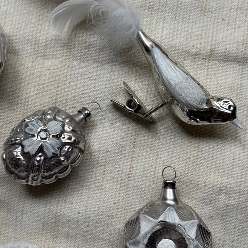 Set of 14 Silver Ornaments with Small Tree Topper