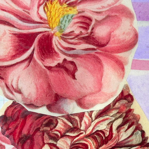 One of a Kind Collaged Pink Flower Mat Pair (2-03 & 2-04)