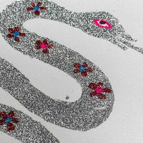Block Printed Snake Folded Card