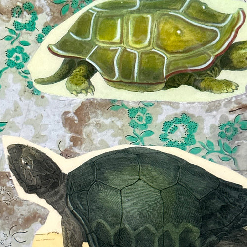 One of a Kind Collaged Turtles Table Mat (#631)