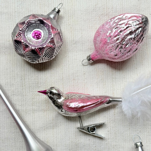 Set of 14 Pink Ornaments with Small Tree Topper