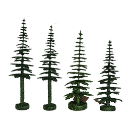 Set of 4 Glitter Trees in Dark Green