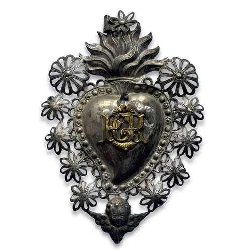 19th-century Italian Ex-Voto Sacred Silver Heart (#3)