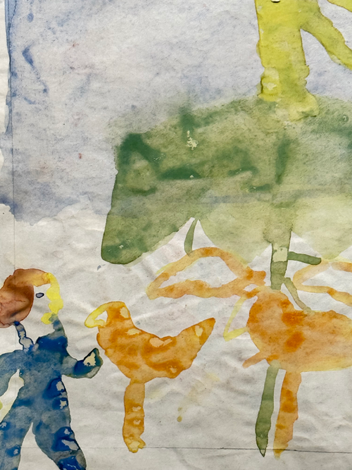 Double-Sided Late 19th-century Naïve Watercolor Illustration by Caroline Thompson