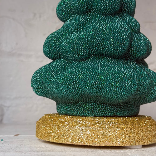 Papier-Mâché XL Dark Green Beaded Tree with Star