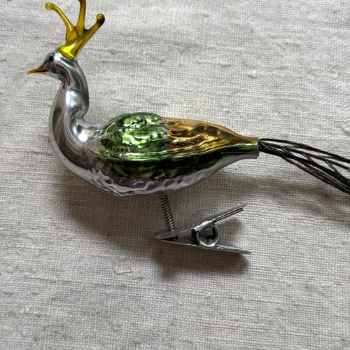 Nostalgic Clip-on Peacock Ornament with Feather