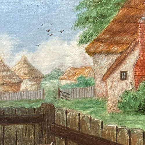 19th-century England "Pigs in a Barnyard Setting" Painting by W. Barker