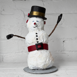 Papier-Mâché Snowman with Striped Scarf