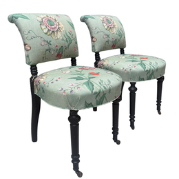 Pair of Antique Leaf Chairs in John Derian x Pierre Frey Fabric