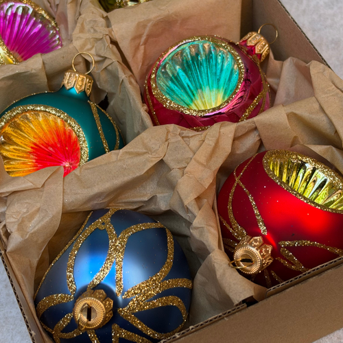 Set of 6 Colorful Small Reflector Ornaments