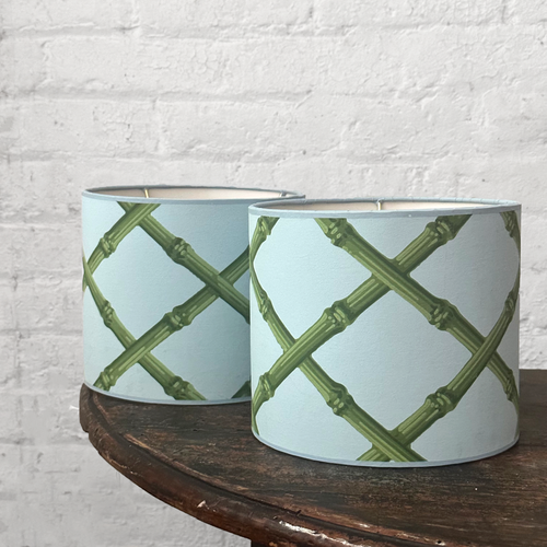 7" H Antique French Paper Custom Drum Lampshade Pair #A15