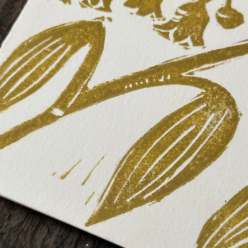 Block Printed Lily of the Valley with Blue Ribbon Folded Card
