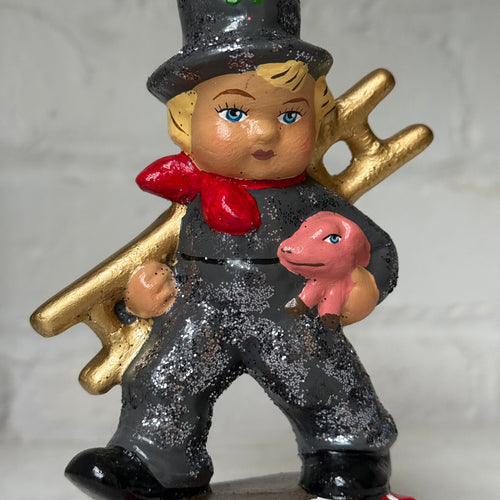 Papier-Mâché Grey Glitter Chimney Sweeper with Clover