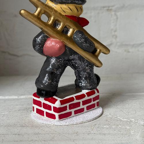 Papier-Mâché Grey Glitter Chimney Sweeper with Clover