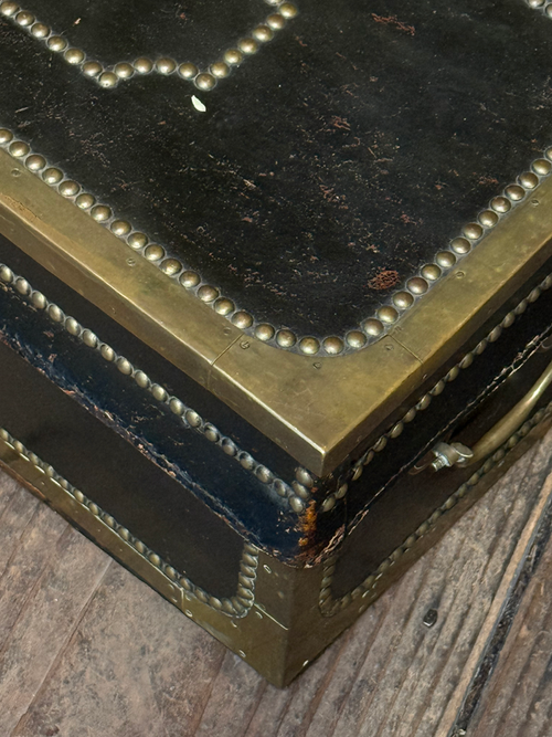 Small 19th-century China Trade Leather Camphor Chest with Gilt Silver Paper Lining (#1)