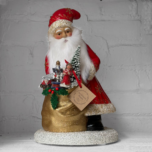 Papier-Mâché Santa in Light Red with Fur Beard