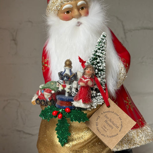 Papier-Mâché Santa in Light Red with Fur Beard