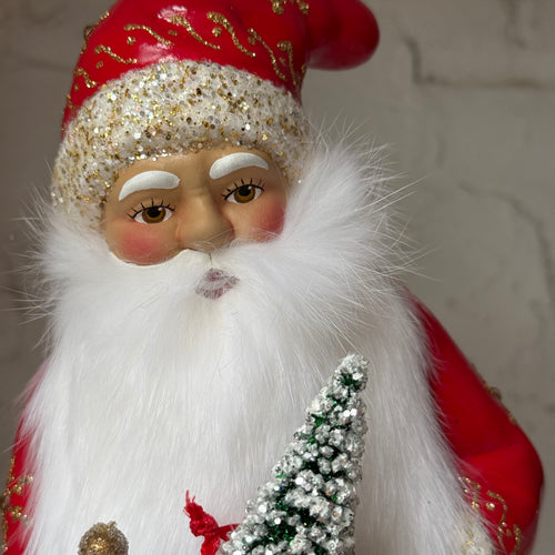 Papier-Mâché Santa in Light Red with Fur Beard