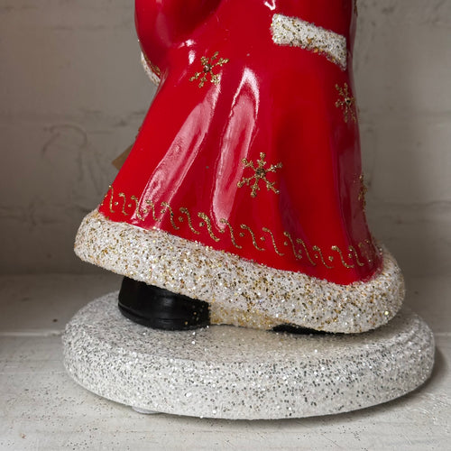 Papier-Mâché Santa in Light Red with Fur Beard
