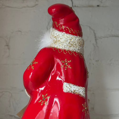 Papier-Mâché Santa in Light Red with Fur Beard
