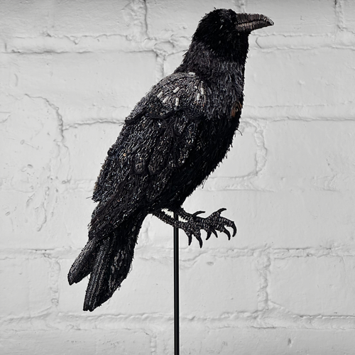 Hand-Beaded Raven on Stand by Trovelore