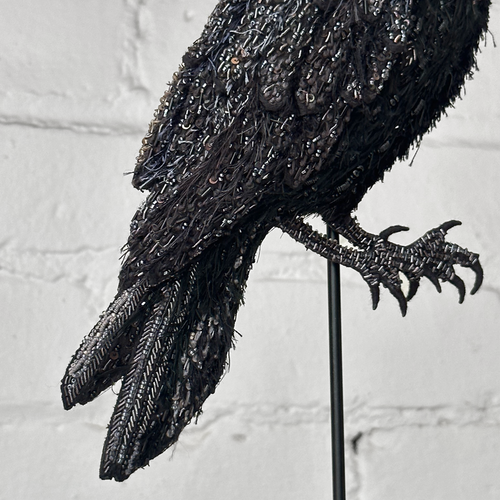 Hand-Beaded Raven on Stand by Trovelore