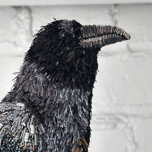 Hand-Beaded Raven on Stand by Trovelore