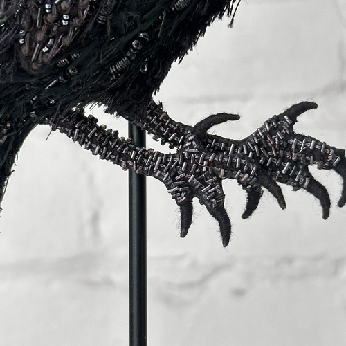 Hand-Beaded Raven on Stand by Trovelore